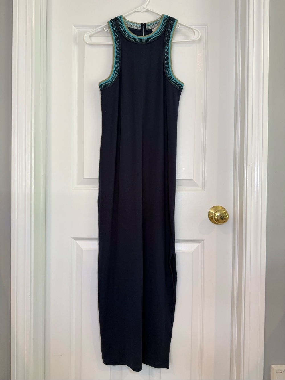 LOfT Tank Top Crocheted Trim Ribbed Cotton Midi Dress Size XS